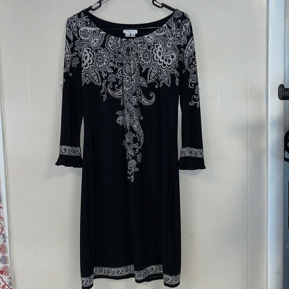London Times Black / White Dress Sz 10 - Picture 1 of 6